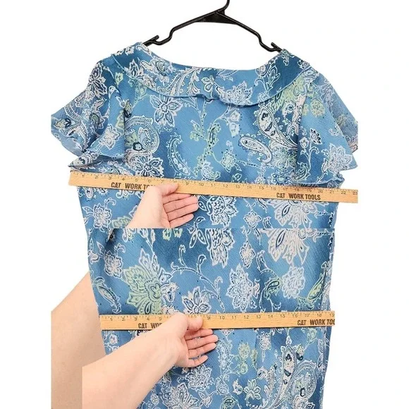 Fairy Dress 16W Dress barn Midi Blue Floral Paisley Ruffle Flutter Sleeve Whimsy - Picture 4 of 11